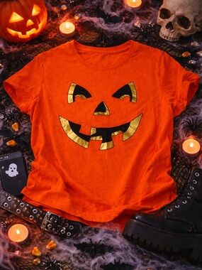 Halloween Pumpkin Graphic Tee Orange Jack O Lantern Shirt 3X Cotton Cute Spooky